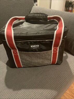 Igloo Black Duffel Cooler with Red and White Straps